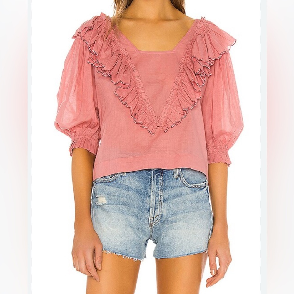 Innika Choo Pink Ruffled Women's Top, EUC, size 2.